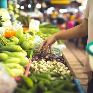 Shopping at a local food market in thailand